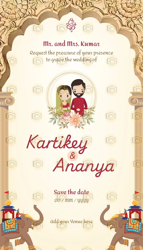 Elephant Theme Beautifully Designed Indian Wedding Invitation Card